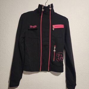 Women's Punkyfish Black Jacket with Pink Accents And Zippers